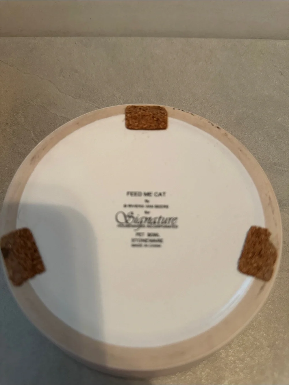 Riviera Van Beers Signature Cat Food & Water bowls (2) 'Feed Me Cat' NO CHIPS